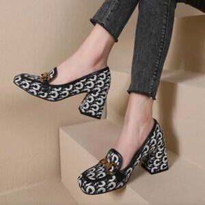 Colorblock Metal Decor Chunky Heeled Loafer Pumps